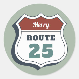 vrolijk kerstfeest juli route 25 bord reizen vinta ronde sticker
