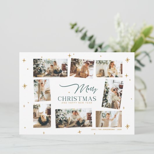Vrolijk kerstfeest Kaart 8 foto Collage Holiday-ka (Staand voorkant)