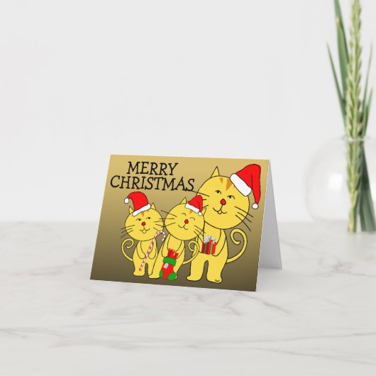 Vrolijk Kerstfeest Kaart Familie Kat (Voorkant)