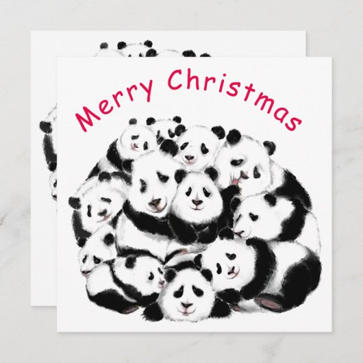Vrolijk Kerstfeest Kaart Gelukkig Panda's Familie  (Voorkant / Achterkant)