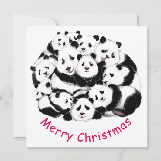 Vrolijk Kerstfeest Kaart Gelukkig Panda's Familie  (Achterkant)
