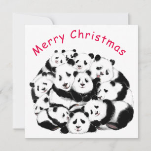 Vrolijk Kerstfeest Kaart Gelukkig Panda's Familie 
