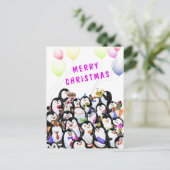 Vrolijk kerstfeest Kaart Happy Penguins Party (Staand voorkant)
