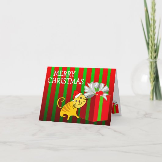 Vrolijk Kerstfeest Kaart Kat Cadeaubox (Voorkant)