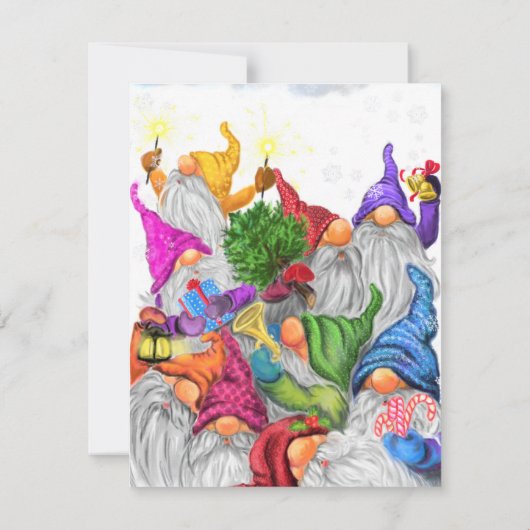 Vrolijk Kerstfeest Kaart met Happy Gnome Party (Achterkant)