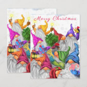 Vrolijk Kerstfeest Kaart met Happy Gnome Party (Voorkant / Achterkant)