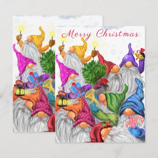 Vrolijk Kerstfeest Kaart met Happy Gnome Party (Voorkant / Achterkant)