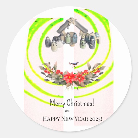 vrolijk kerstfeest! Kaart Ronde Sticker (Voorkant)