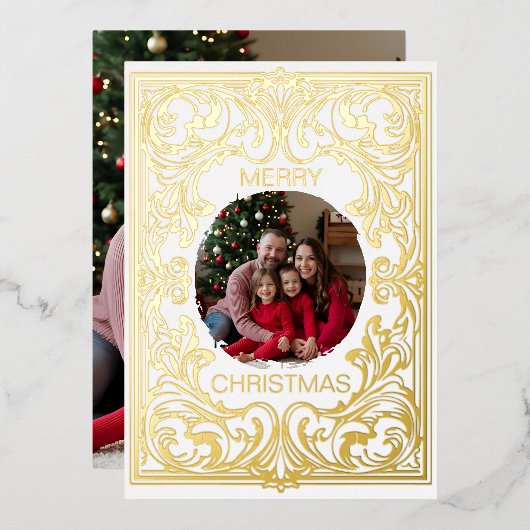 Vrolijk Kerstfeest Kaart Sjabloon Art Nouveau Bewe (Voorkant / Achterkant)