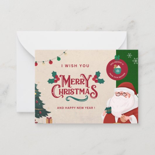 Vrolijk Kerstfeest Kaart ( wenskaart ). Notitiekaartje (Voorkant)