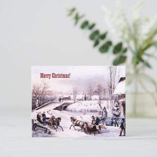 Vrolijk kerstfeest. Kaart winterscène (Staand voorkant)