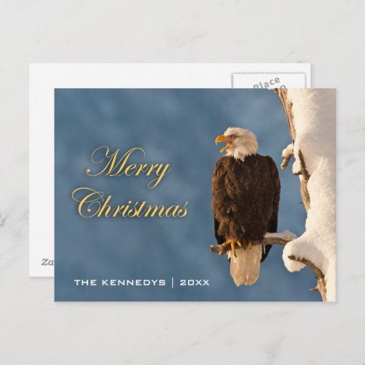 Vrolijk Kerstfeest - Kale Eagle Perching Feestdagenkaart (Voorkant / Achterkant)