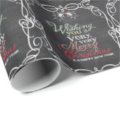 Vrolijk kerstfeest, kalkbord, mistletoes cadeaupapier (Rol Hoek)