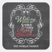 Vrolijk kerstfeest, kalkbord, mistletoes vierkante sticker (Voorkant)