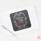 Vrolijk kerstfeest, kalkbord, mistletoes vierkante sticker (Envelop)