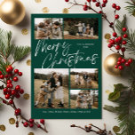 Vrolijk Kerstfeest Kalligrafie Foto Magnetische Ka<br><div class="desc">Green Merry Christmas Calligraphy Photo Magnetic Kaart heeft een kalligrafisch script op de voorkant,  samen met vijf foto's en een feestelijke kerstplaid op de achterkant.</div>