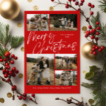 Vrolijk Kerstfeest Kalligrafie Foto Magnetische Ka<br><div class="desc">Red Merry Christmas Calligraphy Photo Magnetic Kaart heeft een kalligrafisch script op de voorkant,  samen met vijf foto's en een feestelijke kerstplaid op de achterkant.</div>