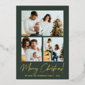 Vrolijk Kerstfeest Kalligrafie Foto Modern Groen Folie Feestdagenkaart (Voorkant)