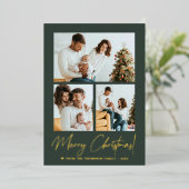 Vrolijk Kerstfeest Kalligrafie Foto Modern Groen Folie Feestdagenkaart (Staand Voorkant)