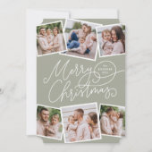 Vrolijk Kerstfeest Kalligrafie Sage Green 6 Foto's Feestdagenkaart (Voorkant)