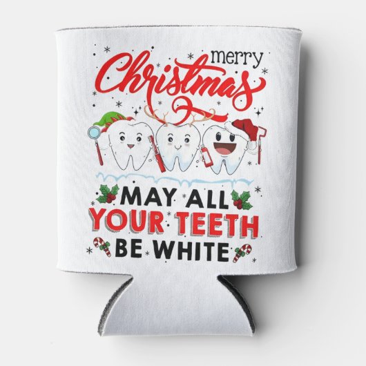 Vrolijk kerstfeest kan al je tanden wit zijn blikjeskoeler (Voorkant)