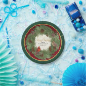 Vrolijk kerstfeest Kardinalen Pine Cone Krans Papieren Bordje (Feest)