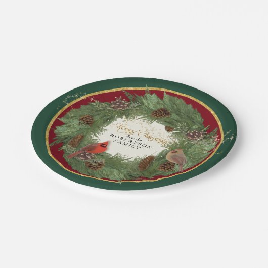 Vrolijk kerstfeest Kardinalen Pine Cone Krans Papieren Bordje (Gekanteld)