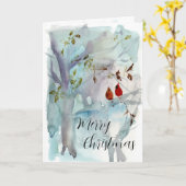 Vrolijk Kerstfeest Kardinalen Winter Forest Waterv Kaart (Gele Bloem)