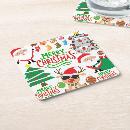 Vrolijk kerstfeest kartonnen onderzetters (Schuin)