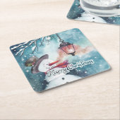 Vrolijk kerstfeest kartonnen onderzetters (Schuin)