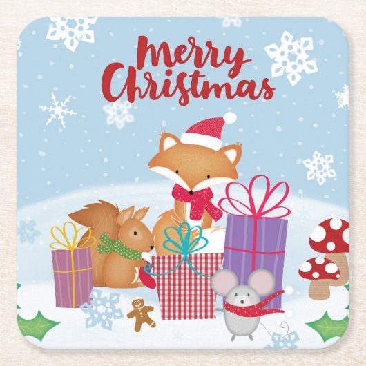 Vrolijk kerstfeest kartonnen onderzetters (Voorkant)