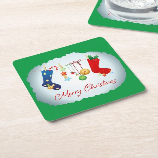 Vrolijk kerstfeest kartonnen onderzetters (Schuin)