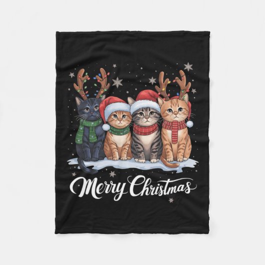 Vrolijk Kerstfeest Kat Kerstlicht Rendier Santa Fleece Deken (Voorkant)