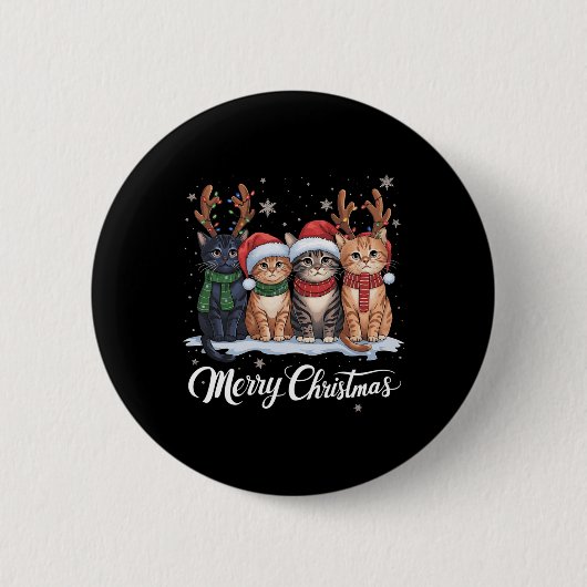 Vrolijk Kerstfeest Kat Kerstlicht Rendier Santa Ronde Button 5,7 Cm (Voorkant)