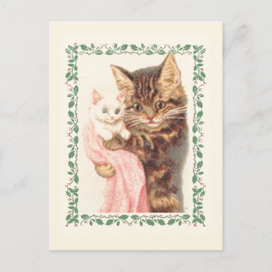 Vrolijk Kerstfeest Kat Kitten Holly  Vakantie Briefkaart (Voorkant)