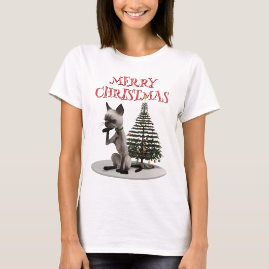 vrolijk kerstfeest. Kat met boom T-shirt (Voorkant)