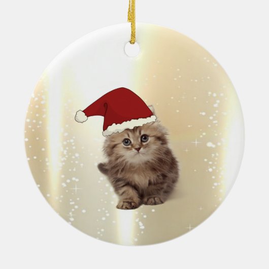 Vrolijk kerstfeest, kat met Santa Hat Keramisch Ornament (Achterkant)