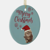 Vrolijk kerstfeest, kat met Santa Hat Keramisch Ornament (Rechts)
