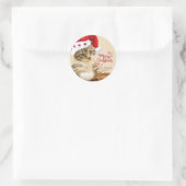Vrolijk kerstfeest, kat met Santa Hat Ronde Sticker (Tas)