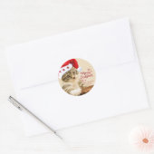 Vrolijk kerstfeest, kat met Santa Hat Ronde Sticker (Envelop)