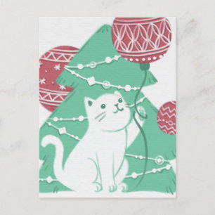 Vrolijk Kerstfeest: Kat & Ornamenten Briefkaart