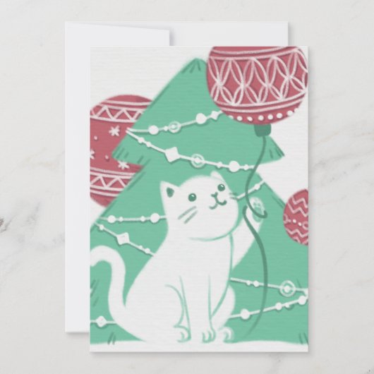 Vrolijk Kerstfeest: Kat & Ornamenten Kaart (Voorkant)