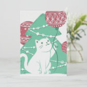 Vrolijk Kerstfeest: Kat & Ornamenten Kaart (Staand voorkant)