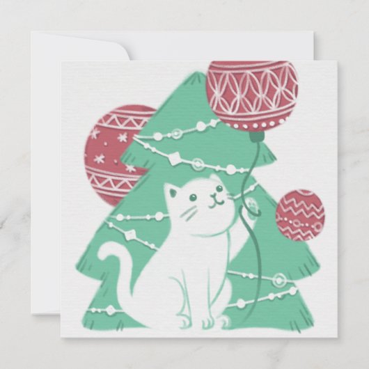 Vrolijk Kerstfeest: Kat & Ornamenten Kaart (Voorkant)