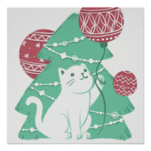 Vrolijk Kerstfeest: Kat & Ornamenten Perfect Poster