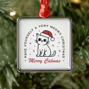 Vrolijk Kerstfeest kat rood esthetiek Metalen Ornament