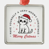 Vrolijk Kerstfeest kat rood esthetiek Metalen Ornament (Voorkant)