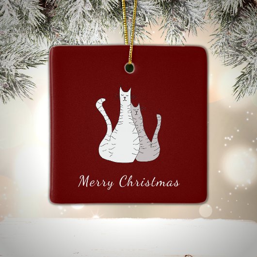 Vrolijk Kerstfeest Katten Feestelijk Rood Keramisch Ornament