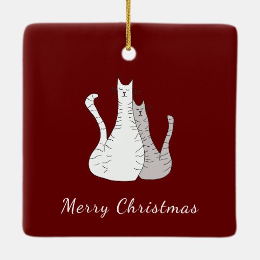 Vrolijk Kerstfeest Katten Feestelijk Rood Keramisch Ornament (Achterkant)