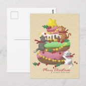 Vrolijk Kerstfeest: Katten & snoepjes Illustratie Briefkaart (Voorkant / Achterkant)